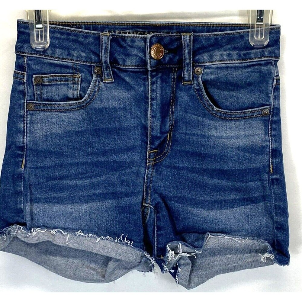 American Eagle Womens Short Sz 0 (25-26 x 3") Hi Rise Shortie Stretch Denim Blue